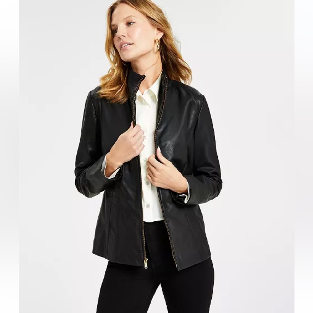 COLE HAAN | black leather classic jacket